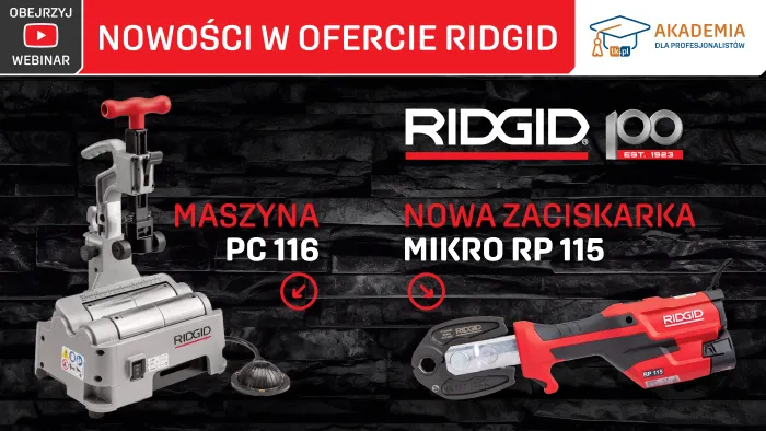  Nowości w ofercie RIDGID: zaciskarka mikro RP 115 oraz maszyna PC 116   