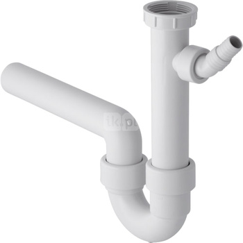 Syfon rurowy Geberit do zlewozmywaka, z łącznikiem kątowym wężyka, wylot poziomy: d=50mm, G=1 1/2″, Biały-alpin