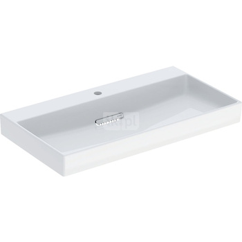 Umywalka GEBERIT ONE prostokątna, biała / KeraTect, 900mm, otwór na baterię na środku, bez odpływu przelewowego, półka od ściany