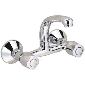 Bateria umywalkowa z podwójną regulacją 204x163 mm, wylewka 129 mm 12 l/min (3 bary), bez korka spustowego - ISKAR