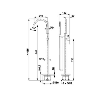 Bateria wannowa stojąca KFA Armatura MOZA, kolor czarny, montaż podłoga