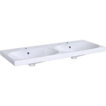 Umywalka GEBERIT Acanto podwójna 2-stanowiskowa prostokątna, biała / KeraTect, 1200mm, otwór na baterię na środku, z odpływem przelewowym, półka od ściany