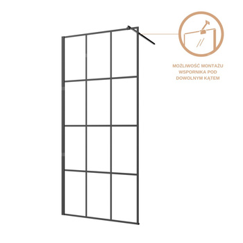 Kabina walk-in szkło - geometryczna kratka profil czarny