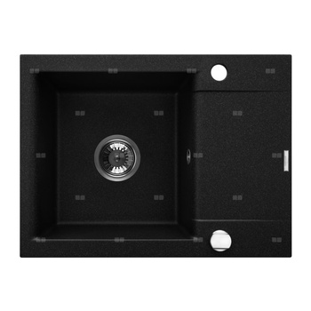 Zlewozmywak granitowy jednokomorowy z krótkim ociekaczem TESALIA czarny nakrapiany/chrom