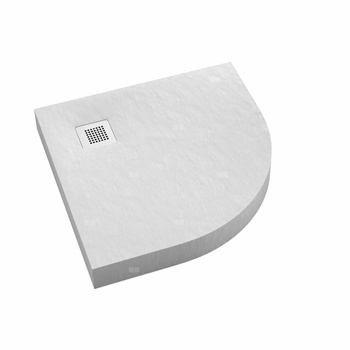 Brodzik akrylowy zintegrowany z nośnikiem Stabilsound Plus® oraz obudową akrylową przeciągniętą do podłogi New Horizons White Stone 90x90x12 cm R55, półokrągły