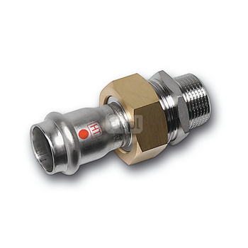 Śrubunek SANHA NiroTherm Industry z uszczelką i nakrętką z mosiądzu trzyczęściowy, stal nierdzewna, 22 mm x 3/4'' (zw x GZ)