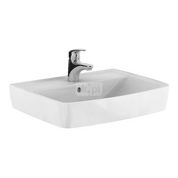 Umywalka Koło Rekord, kształt geometryczny: 60x45cm, Otwór na baterię=Na środku, Przelew=Widoczny, Biały