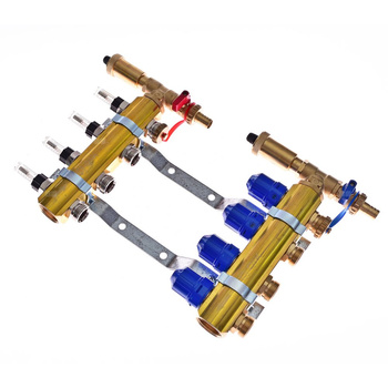 Rozdzielacz do ogrzewania podłogowego QIK Optimo MAGNET STD III - RMSZT-1-50-M 2-obieg. mosiądz GW 1'' x GZ 3/4'' + przepływomierz