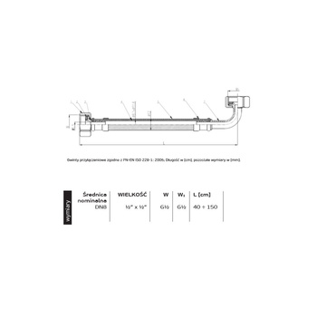 Wąż przyłączeniowy elastyczny PERFEXIM PHA-9126 DN 8, GW x GW, 1/2'' x 1/2'', długość 1500 mm