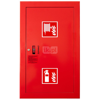 Hydrant DN 52 wnękowy z koszem, 850x500x200 mm, z miejscem na gaśnicę, wąż 2x15 m, zamek patent, RAL 3000