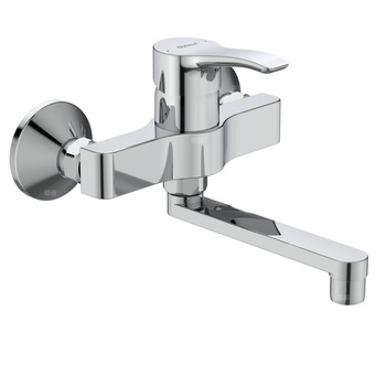 Bateria umywalkowa ścienna 230x150 mm, wylewka 213 mm 20 l/min (3 bar), bez korka spustowego - SEVA S