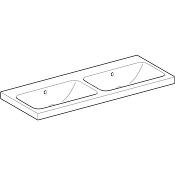 Umywalka GEBERIT iCon Light podwójna 2-stanowiskowa prostokątna, biała, 1200mm, bez otworu na baterię, z odpływem przelewowym, półka od ściany