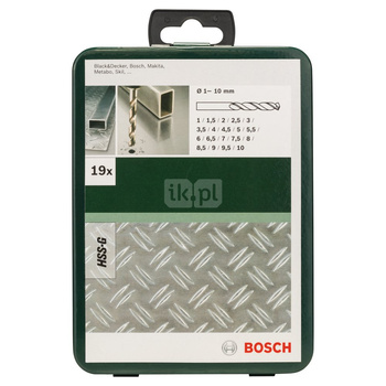 19-częściowy zestaw Wierteł do metalu HSS-G, DIN 338 1,0, 1,5, 2,0, 2,5, 3,0, 3,5, 4,0, 4,5, 5,0, 5,5, 6,0, 6,5, 7,0, 7,5, 8,0,