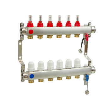 PHA-127/1/S 13-obwodowy PN6 Rozdzielacz ze stali nierdzewnej z odpowietrznikiem ręcznym do ogrzewania podłogowego
