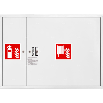 Hydrant DN 25 zawieszany z miejscem na gaśnicę obok zwijadła, wąż 20 m, zamek patent, RAL 9003