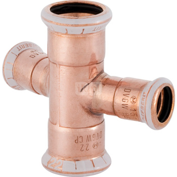 Czwórnik GEBERIT Mapress Kupfer 30' miedź, 22 mm x 15 mm x 22 mm x 15 mm DN 20 x DN 12 x DN 20 x DN 12, mz x mz x mz x mz