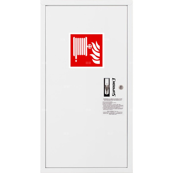 Hydrant DN 33 zawieszany boczny, wąż 20 m, ocynk fasada, zamek patent, RAL 9003 lewy