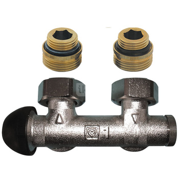 Zestaw przyłączeniowy grzejnikowy jednorurowy HERZ TS-3000 (3799) lewy 1/2'' x 3/4'', rozstaw 50 mm, zawór kątowy przystosowany termostatycznie