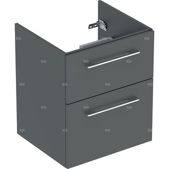 Szafka pod umywalkę meblową Geberit Selnova Square, slim, z dwoma szufladami: B=53.8cm, Szerokość umywalki=55cm, H=63.5cm, T=50.2cm, Lava / Lakierowany matowy