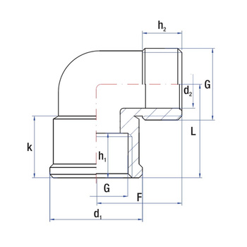 Kolano 90' RUMET mosiądz 1/2'' (GW x GZ), 27,5 mm