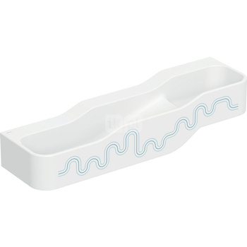 Umywalka GEBERIT Bambini 3-stanowiskowa prostokątna (rynna, elementy dekoracyjne), biała, 1400mm, bez otworu na baterię, bez odpływu przelewowego, półka od ściany