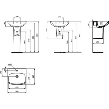 Umywalka 500x440x180 mm, 1 otwór na baterię, z przelewem - I.LIFE A