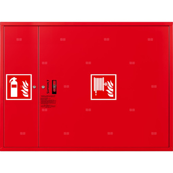 Hydrant DN 25 FIT zawieszany z miejscem na gaśnicę obok zwijadła, wąż 20 m, zamek patent, RAL 3000