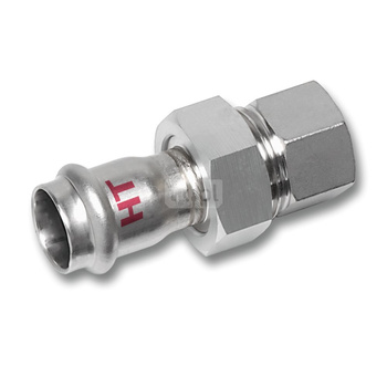 Śrubunek SANHA NiroSan Press Industry z uszczelką trzyczęściowy, stal nierdzewna, 28 mm x 3/4'' (zw x GW)