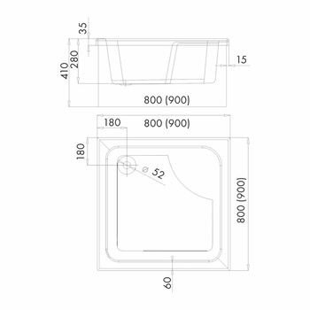 Brodzik akrylowy kwadratowy "Dante" 80x80x41 głęb. 28 cm