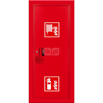 Hydrant DN 33 wnękowy boczny z miejscem na gaśnicę, wąż 30 m, ocynk fasada, zamek patent, RAL 3000 prawy