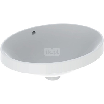 Umywalka GEBERIT Variform eliptyczna, biała / KeraTect, 500mm, bez otworu na baterię, wpuszczana w blat, z odpływem przelewowym, bez półki