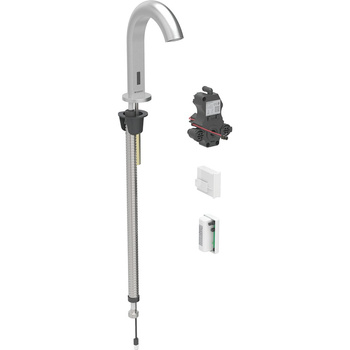 Bateria umywalkowa Geberit Piave, stojąca, zasilanie generatorowe, do podtynkowej skrzynki funkcyjnej, bez mieszacza, stal nierdzewna