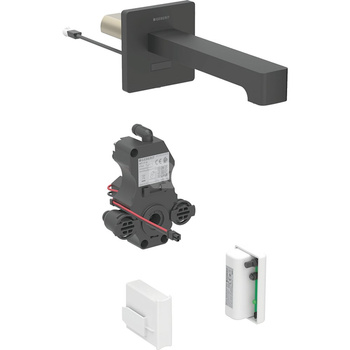 Bateria umywalkowa Geberit Brenta, ścienna, zasilanie generatorowe, do podtynkowej skrzynki funkcyjnej, z mieszaczem, L17, czarny mat