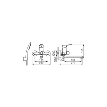 Bateria umywalkowa ścienna FERRO ISSO, chrom, z przyłączem natrysku