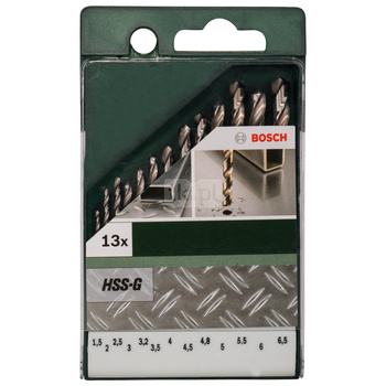 13-częściowy zestaw Wierteł do metalu HSS-G, DIN 338 1,5, 2,0, 2,5, 3,0, 3,2, 3,5, 4,0, 4,5, 4,8, 5,0, 5,5, 6,0, 6,5 mm