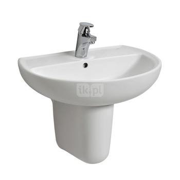 Umywalka Koło Rekord: 55x42cm, Otwór na baterię=Na środku, Przelew=Widoczny, Biały