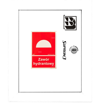 Zawór hydrantowy pożarowy typ ZH-52 wraz z obudową. Obudowa 400 wnękowa. Znak B, zamek OTS, kolor RAL 9003