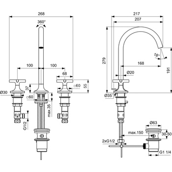 JOY NEO Bateria umywalkowa 3OT. DC CROSS PUW CHR