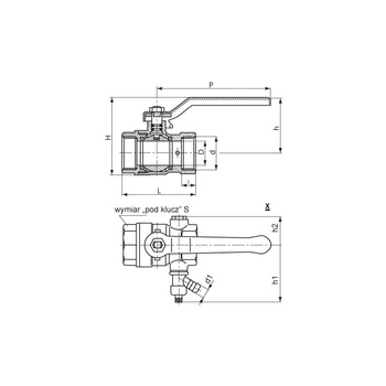 Zawór kulowy PERFEXIM 65RU mosiądz niklowany, PN30 1'' GW z zaworem spustowym, uchwyt: dźwignia