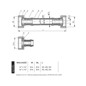 Wąż przyłączeniowy elastyczny PERFEXIM PHA-9125 DN 8, GW x GW, 3/4'' x 3/4'', długość 300 mm