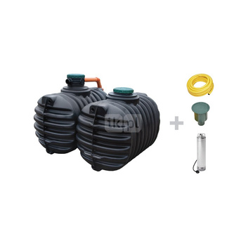 Ogród KOMFORT PROMO ZESTAW (COMPACT BASIC 5.600L = 2X2.800L z pakietem pompy Ogród KOMFORT GARANTIA KOD 202561) - zestaw na wodę deszczową, podziemny zbiornik na deszczówkę , filtr wewnętrzny , pompa Automatyczna ciśnieniowa , zestaw ogrodowy do magazynow