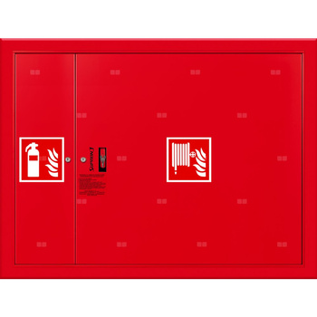 Hydrant DN 25 FIT wnękowy z miejscem na gaśnicę obok zwijadła, wąż 30 m, zamek patent, RAL 3000