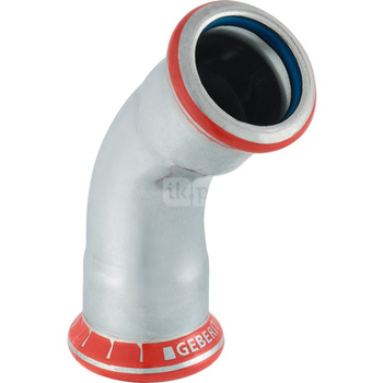 Kolano 45' GEBERIT Mapress C-Stahl FKM, stal (ocynk galwaniczny/elektrolityczny) (ocynk), 42 mm, DN 40 x 42 mm x DN 40 (mufa zaprasowywana x mufa zaprasowywana), (głębokość: 21 mm) z uszczelką