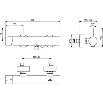 Bateria natryskowa natynkowa 306x106x108 mm 20.0 l/min (3 bar) - JOY