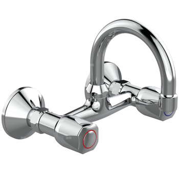 Bateria umywalkowa z podwójną regulacją 195x170 mm, wylewka 120 mm 12 l/min (3 bary), bez korka spustowego - ISKAR