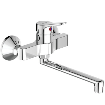 Bateria umywalkowa ścienna 228x159 mm, wylewka 211 mm 20 l/min (3 bary), bez korka spustowego - SCORPIO