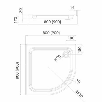 Brodzik akrylowy półokrągły "Grando" Plus 80x80x17 R55, głęb. 7 cm