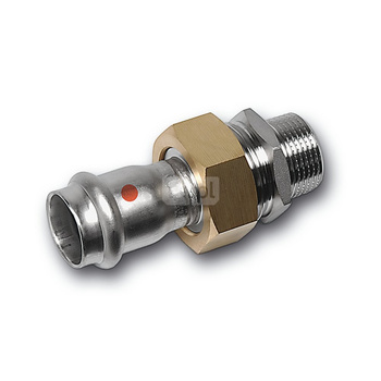 Śrubunek SANHA NiroTherm Press z uszczelką i nakrętką z mosiądzu trzyczęściowy, stal nierdzewna, 18 mm x 1/2'' (zw x GZ)