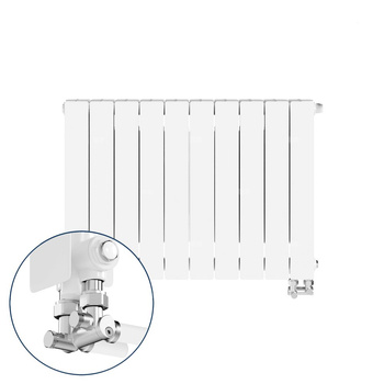 Grzejnik żeberkowy KFA Armatura ADR500/D/10 aluminium, podłączenie dolne, prawe, kątowe 570 x 805 mm, kolor biały