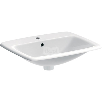 Umywalka GEBERIT Selnova Square prostokątna, biała, 550mm, otwór na baterię na środku, wpuszczana w blat, z odpływem przelewowym, półka od ściany